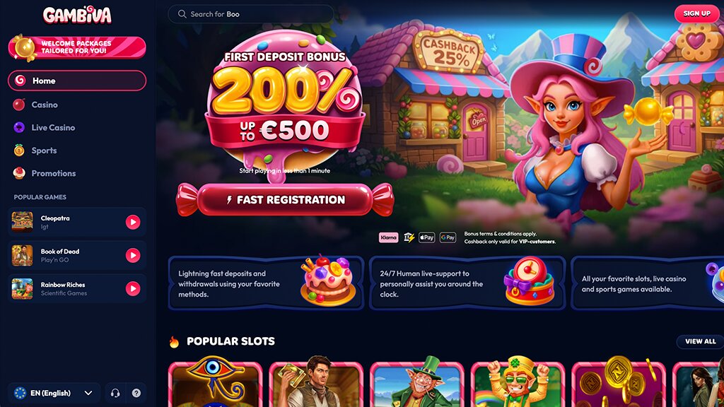 homepage van het belgische online casino van gambiva